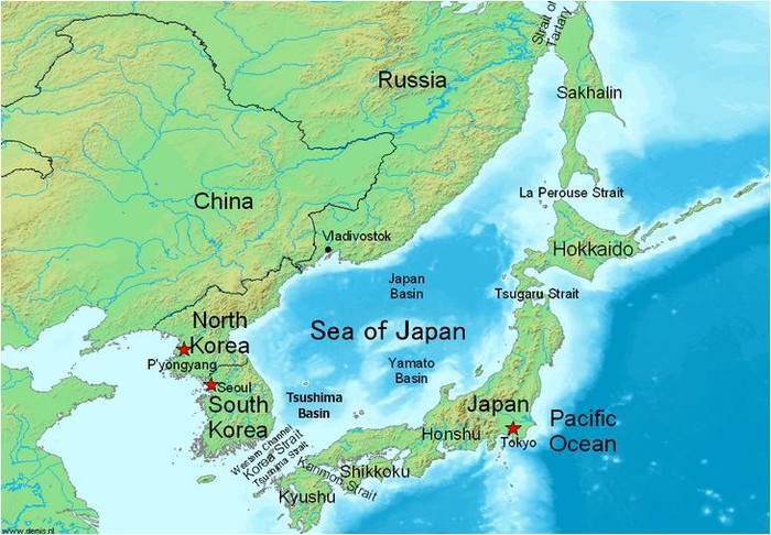 Biển Nhật Bản được bao quanh bởi nhiều quốc gia